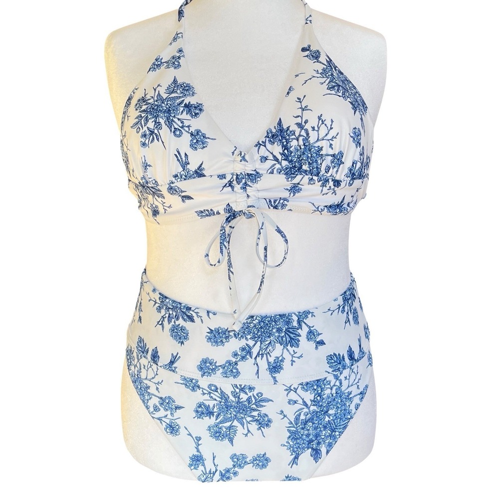 New Berlook Eco-Friendly Bikini Set Size L/XL Toile Blue Florals Sustainable